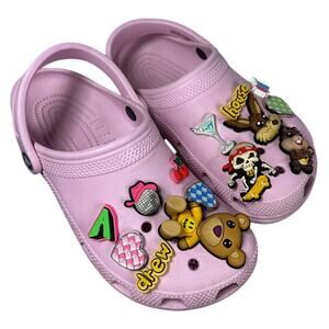 Crocs Classic Pink Clogs Drew House Justin Bieber Teddy Bear Jibbitz Women's 9